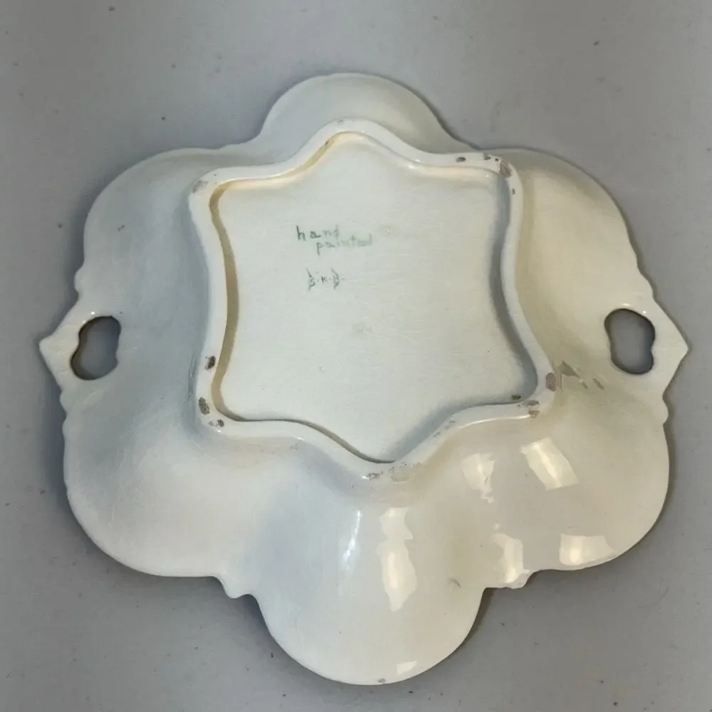 Early 20th Century Antique Hand Painted Roses Gold Gilt Porcelain Trinket Tray